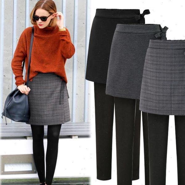 

plus size 6xlwarm autumn women leggings winter thick pants with fleece velvet fake two pieces skirt, Black