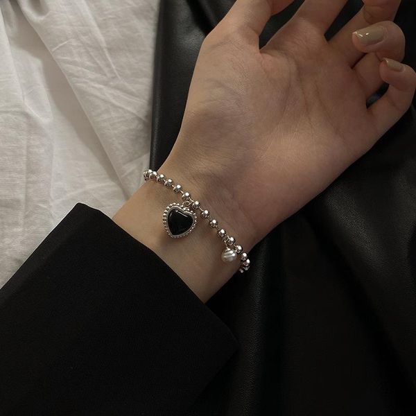 

link, chain 2021 bracelets for women fashion cold wind temperament jewelry female retro black carnelian love pendant pearl bracelet