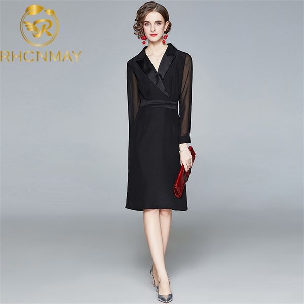 Осень и зимнее элегантное платье черный с длинным рукавом.