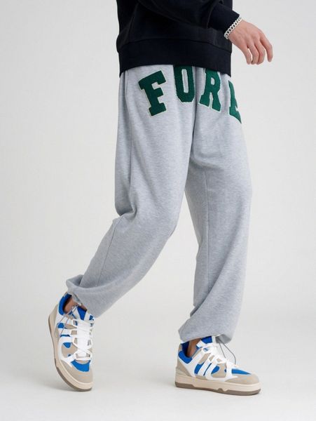 

men letter patched slant pocket sweatpants z220#, Black