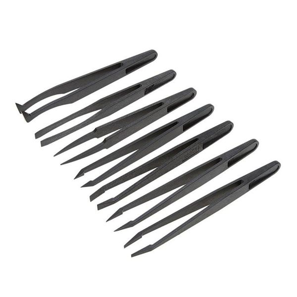 

professional hand tool sets 7pcs black plastic antistatic flat bottomed end tweezers tools set