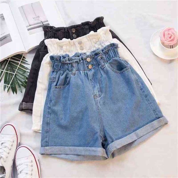 

casual summer denim women shorts feminino casual blue wide leg elastic waist jean shorts s-5xl w48
