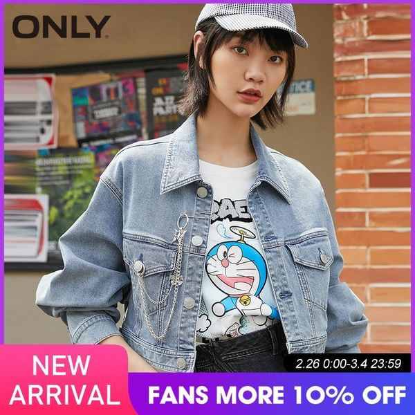 

women washed metal chain decorative denim jacket |120454009 women's jackets, Black;brown