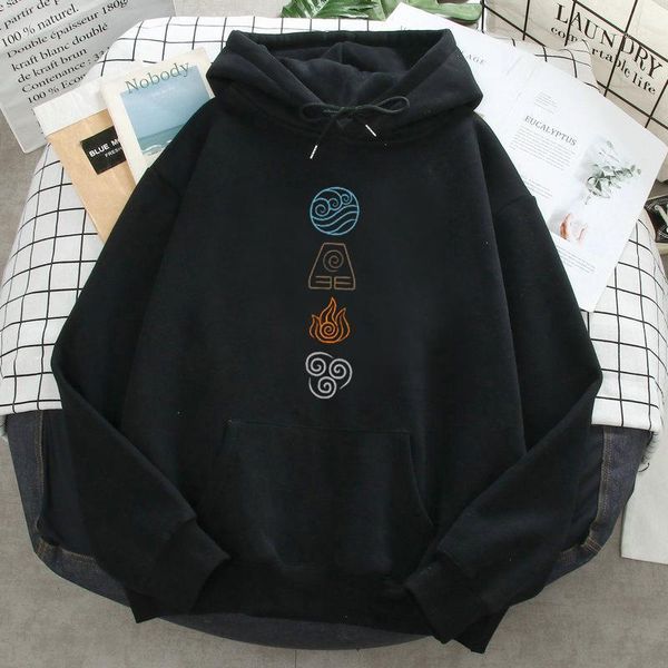 

men's hoodies & sweatshirts long sleeve hoody avatar the last airbender print fleece autumn spring casual male loose pullover, Black
