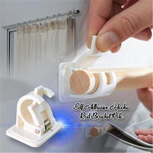 

2/4pc self adhesive hooks rod bracket pole drapery hook holders towel multifunction bar fixing clip up c50 & rails