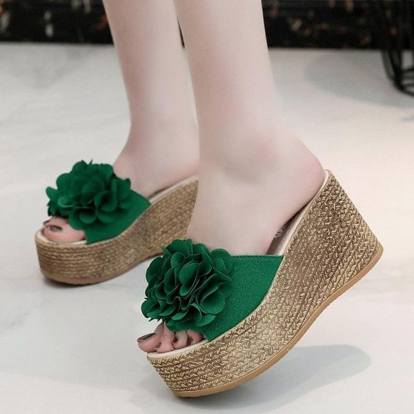 

slippers ladies summer beach shoes women high heels platform wedge sandals zapatillas mujer casual, Black