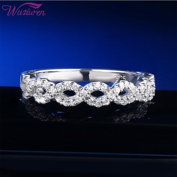 

wuziwen solid 925 sterling silver promise twisted wedding rings for women engagement eternity ring zircon jewelry gift cluster, Golden;silver