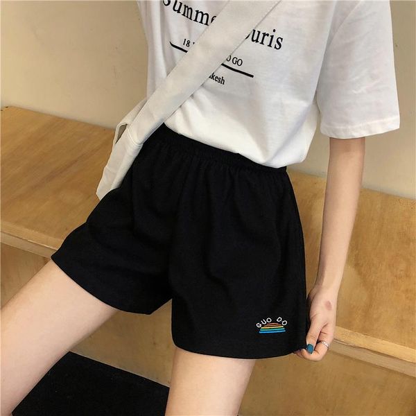 

women's shorts women cycling high waist oversize summer sports harajuku plus size sweatpants casual streetwear embroidery korean clothe, White;black