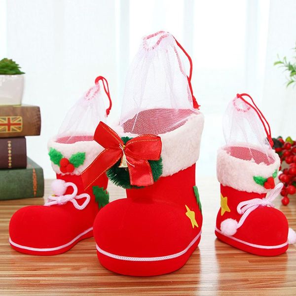 

christmas decorations candy bag boots ornament holders santa claus flocking home holiday party children room gift storage