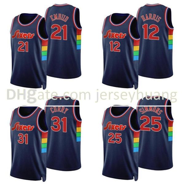 

philadelphiacity jersey joel embiid #21 tyrese maxey #0 curry #31 harris #12 2021-22 basketball jerseys in stock, Black;red