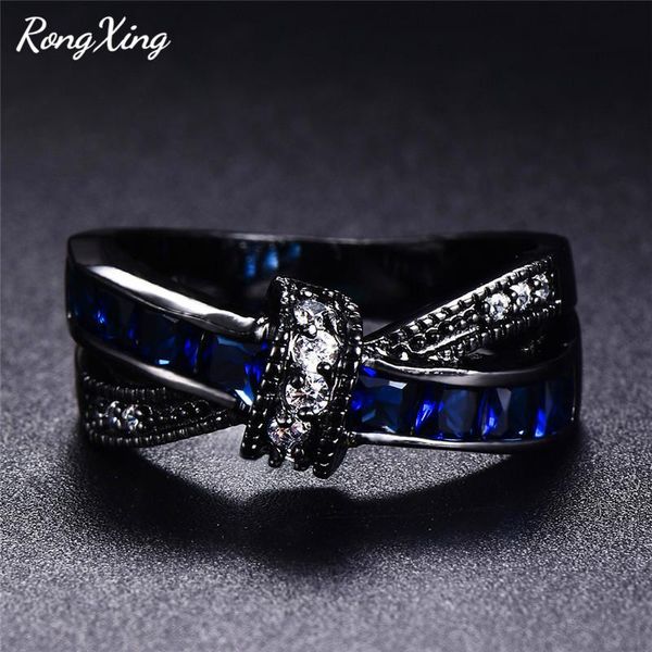 

cluster rings rongxing pink/blue crystal zircon cross weave for women vintage black gold filled birthstone ring 2021 drop, Golden;silver