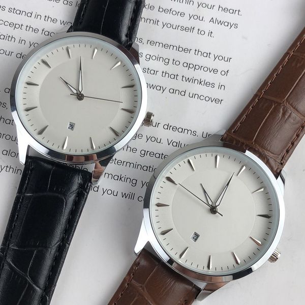 

casual fashion simple business neutral watch quartz movement leather strap luminous, Slivery;brown