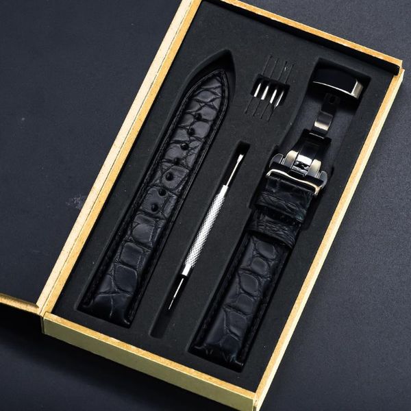 

watch bands crocodile leather watchband genuine strap 20mm 22mm black brown butterfly buckle for men women's band accessories