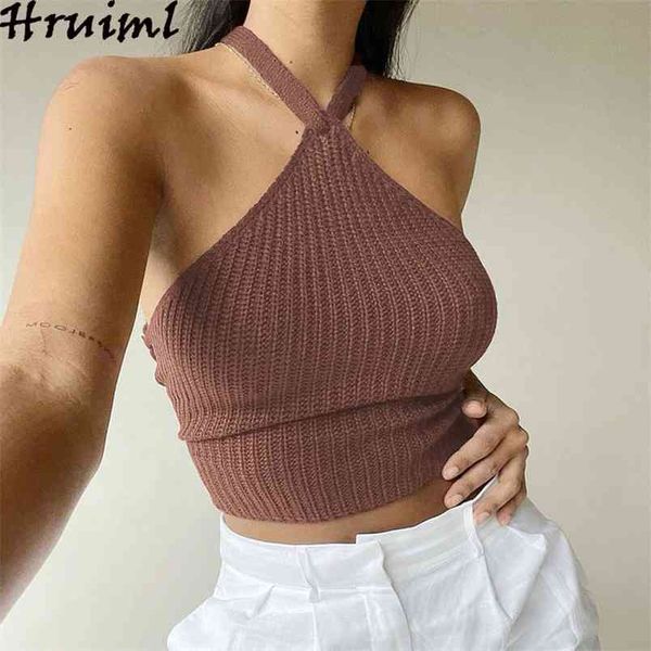 

brown bottoming women's vest backless solid color fashion for women high street casual off shoulder tank 210513, White