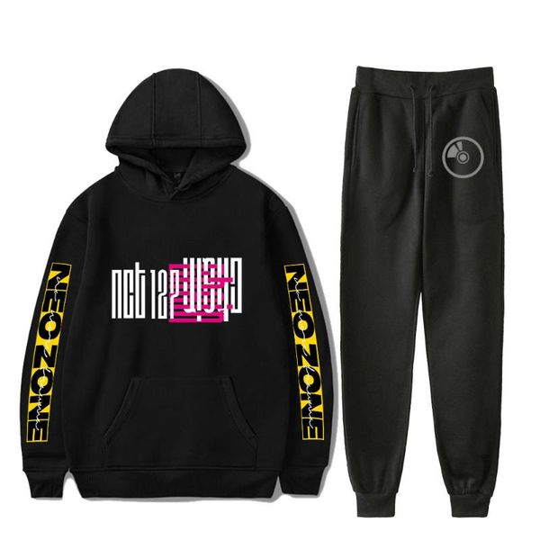 

men's tracksuits korean nct hoodies and pants cool print two piece set hooded suit velvet for men/women streetwear, Gray
