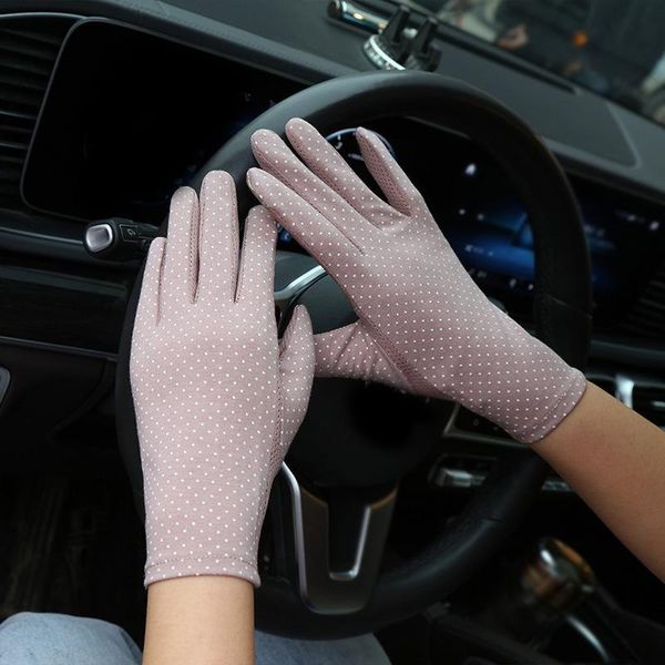

five fingers gloves fashion women summer ladies anti-uv sunscreen silk thin mesh breathable can be opened fingertip driving, Blue;gray