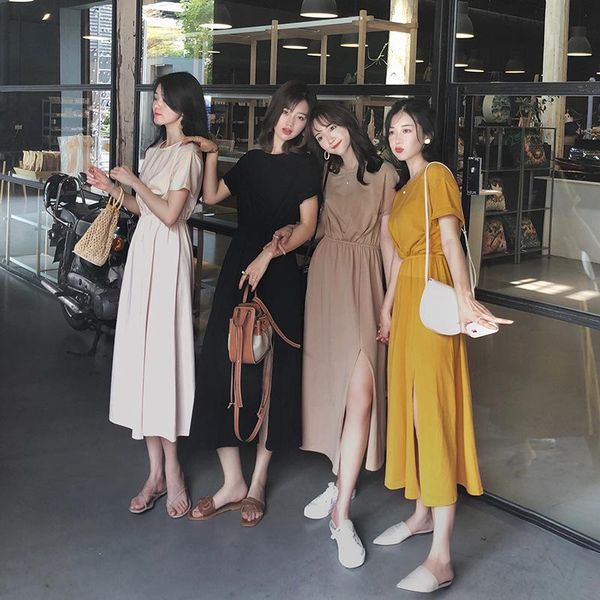 

casual dresses dress women summer 2021 receive show thin waist long split sleeve length knee-length vestidos yyr001, Black;gray