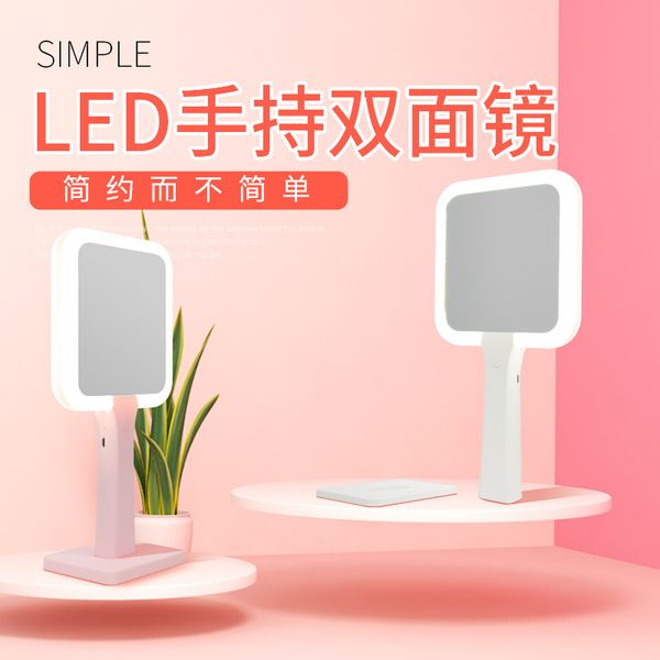 

mirrors 600ma mini portable hand-held led cosmetic mirror three color dimming three times magnification handle mirror double sided mirror
