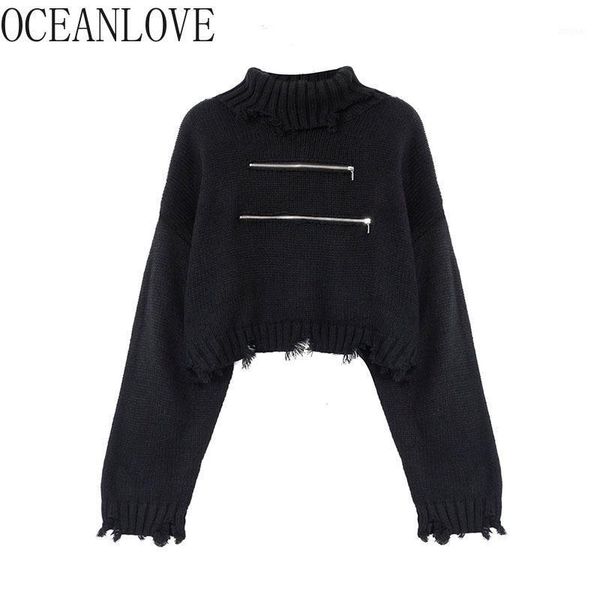

streetwear zipper woman sweaters solid black vintage women's, White;black