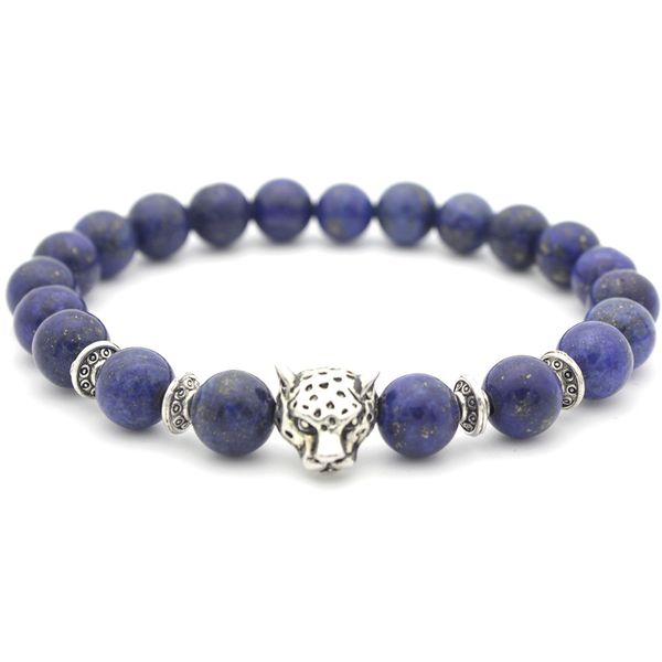

lapis lazuli bracelet leopard head beaded energy, Black