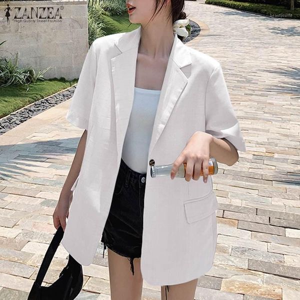 

women's suits & blazers plus size zanzea fashion women blazer 2021 summer office lady casual short sleeve lapel coat female loose pocke, White;black