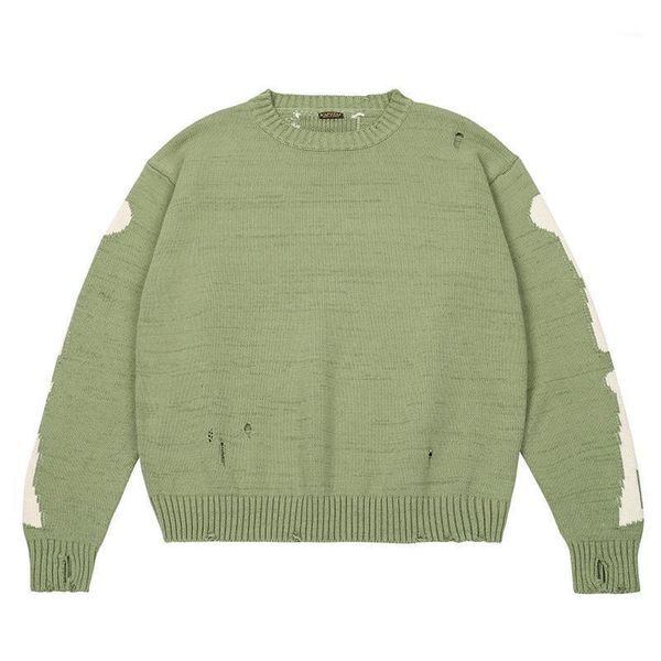 

kapital green loose skull print sweater men and women street hole retro knitted men's sweaters, White;black
