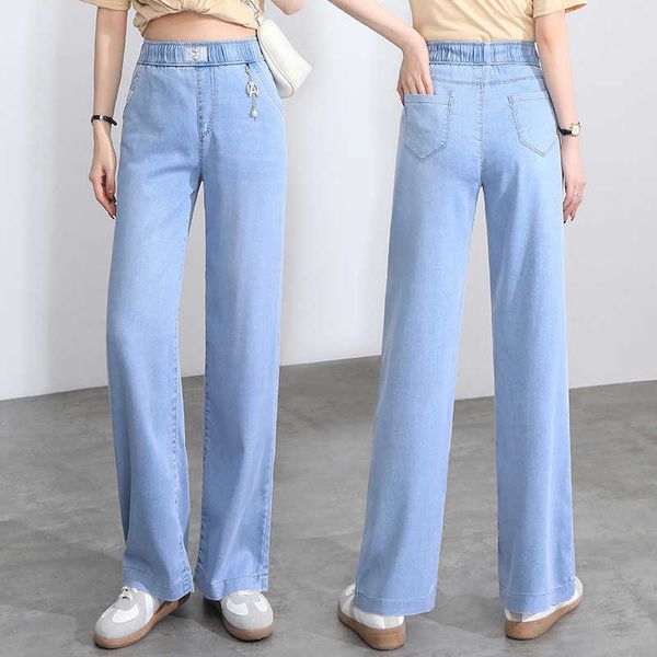 

fashion jeans tencel women's summer 2021 thin high waist loose wide leg women, Blue
