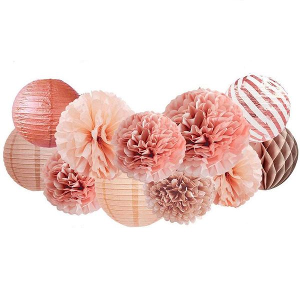 

party decoration 11pcs wedding decorations pink lantern set birthday supplies khaki gold pom poms engagement backdrops bridal shower favors