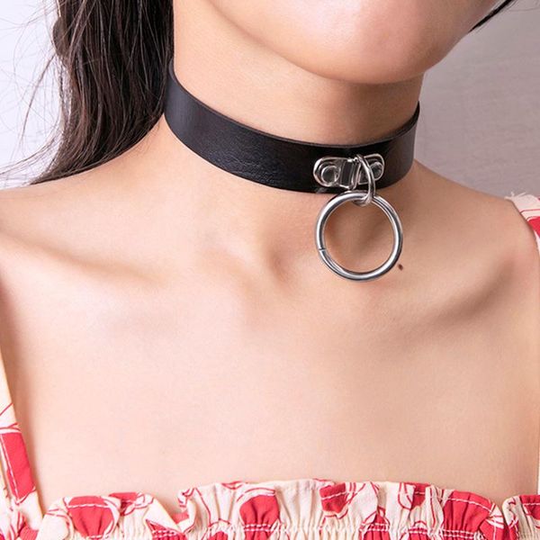 

chokers punk black leather choker necklace gothic round circle pendant adjustable for women jewelry accessories, Golden;silver