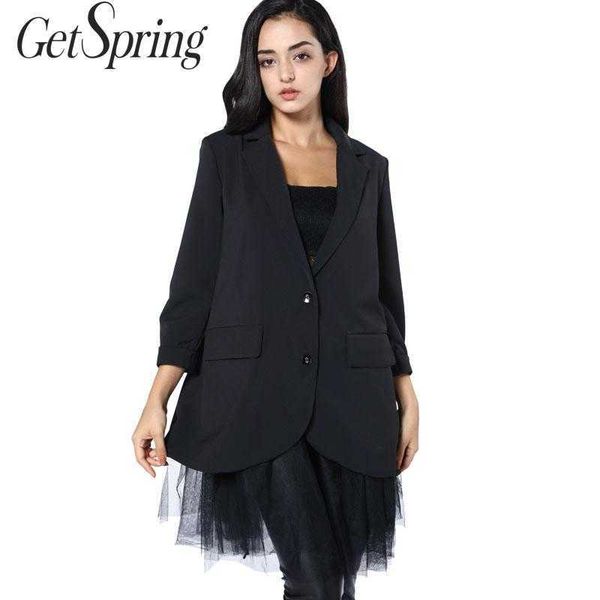 

getspring women blazer mesh patchwork irregular blazers jackets asymmetry fake two vintage suit cost autumn 210601, White;black