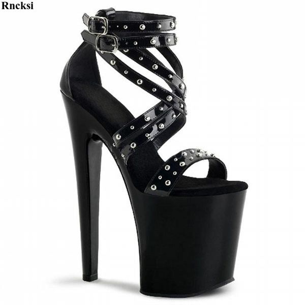 

rncksi women rivet sandals wedding party 20cm high heels night club pole dress dance shoes sexy, Black