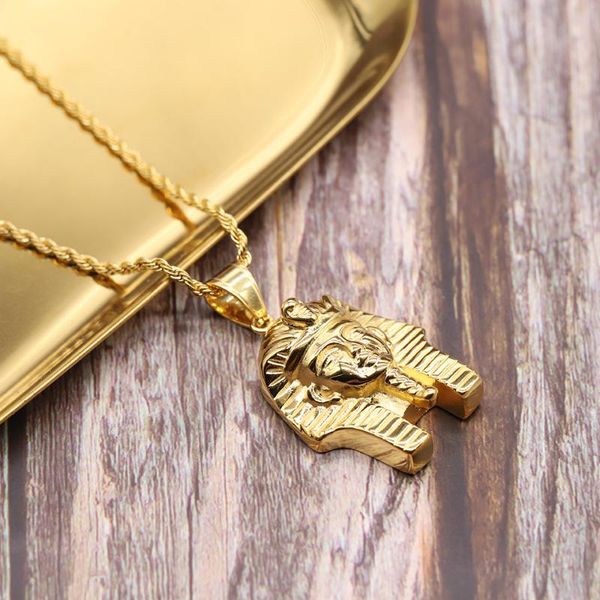 

stainless steel gold hip hop pharaonic egypt pendant necklace jewelry gift religious pyramid jewellery for him with chain chains, Silver