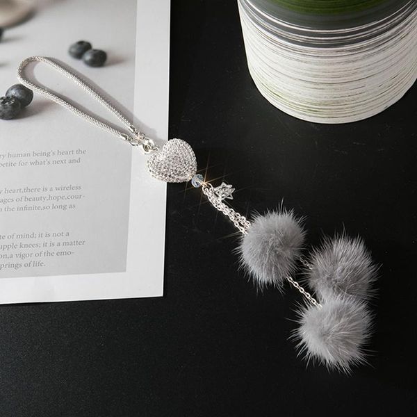 

creative car mirror lucky hanging bling love heart plush ball rinestones diamond crystal rear view accessories interior decorations