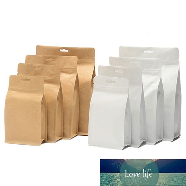 25 pçs / lote 3D Brown / Branco Papel Zip-Lock Backs Snack Feijões De Café Chá Nuts Party Party X-Mas presentes Pendurado Bolsas De Armazenamento Preço de Fábrica Qualidade