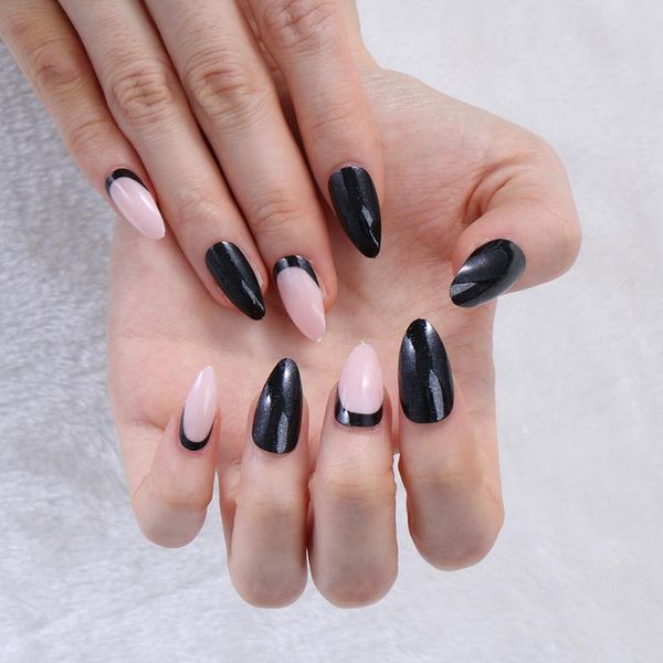 

24pcs/box fashion stiletto false nails with design wearable fake nail tips full cover press on diy manicure beauty tool, Red;gold