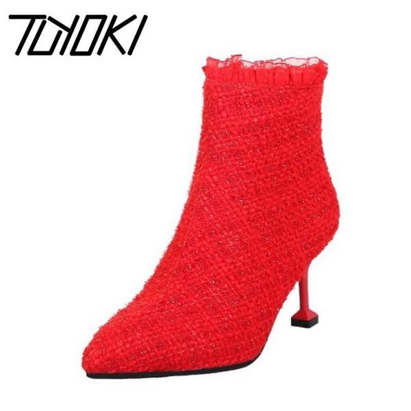 

boots tuyoki warm short for women special thin heels simple zipper high-quality shoes wedding daily footwear size 33-43, Black