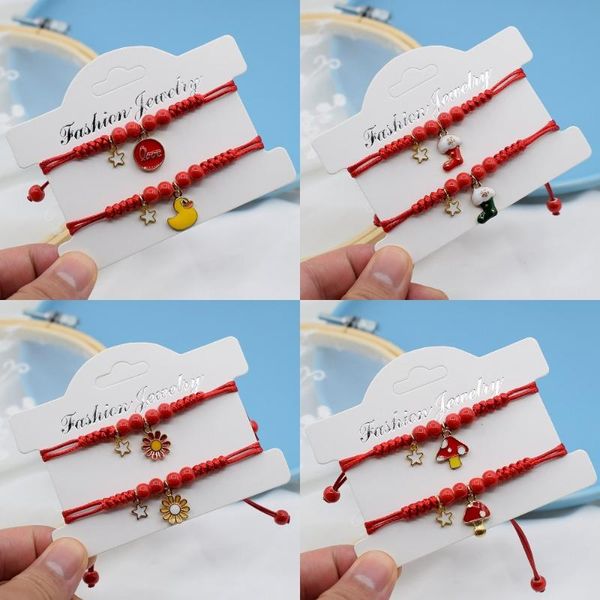 

charm bracelets set 2021 fashion couple girlfriends simple red string student cartoon gift woven ceramic bracelet elastic rope jewelry, Golden;silver