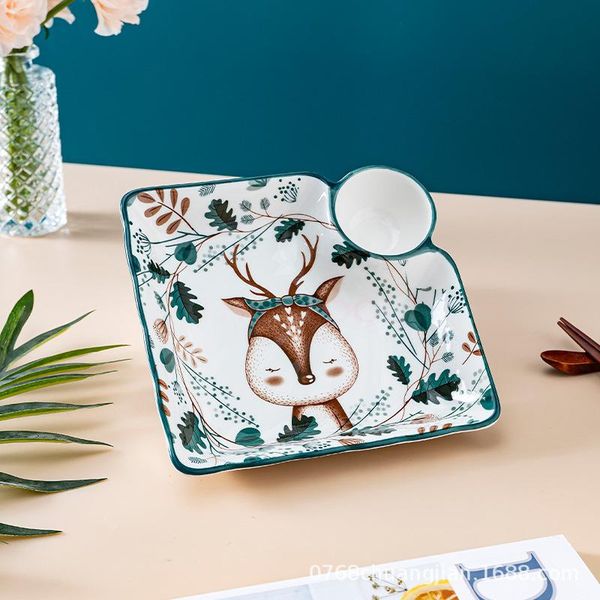 

dishes & plates hand-painted japanese style cartoon deer ceramic dinner children tableware bowl dessert tray kitchen accessories