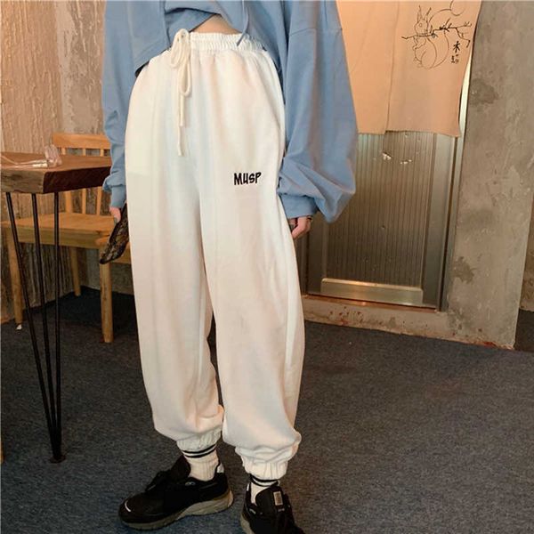 Mulheres Cool Baggy Calças Soltas Calças Slacks Láguas Lugar Hip Hop Streetwear Pants Lady Plus Size Superized Sweatpants Branco Calças Q0801