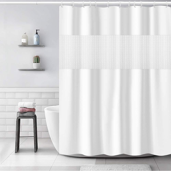 

bathlux el style shower curtain with hooks,super long 78.7inch, mesh window wshable white eva curtain, 70x78 inch curtains