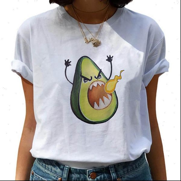 

plus size funny avocado vegan women print casual summer 90s ullzang soft harajuku kawaii, White