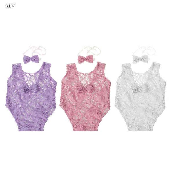

baby pgraphy props backless hollow bowknot lace romper newborn girls outfit g220223, Blue