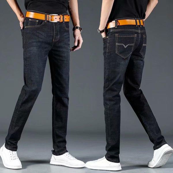 

men's jeans mens straight tube loose trend pants youth casual men denim for stacked, Blue