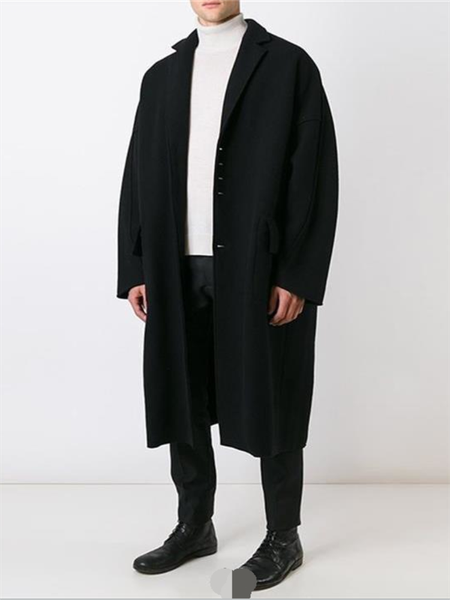 

men's trench coats fall/winter lapel solid color single breasted design of long loose silhouette woolen coat, Tan;black