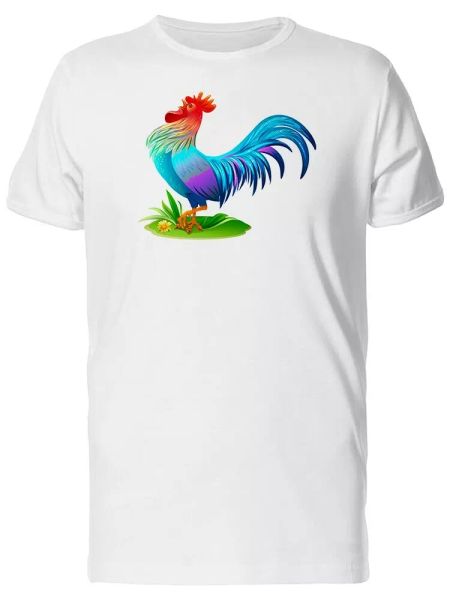 

blue rooster cartoon men's tee -image by shutterstock, White;black