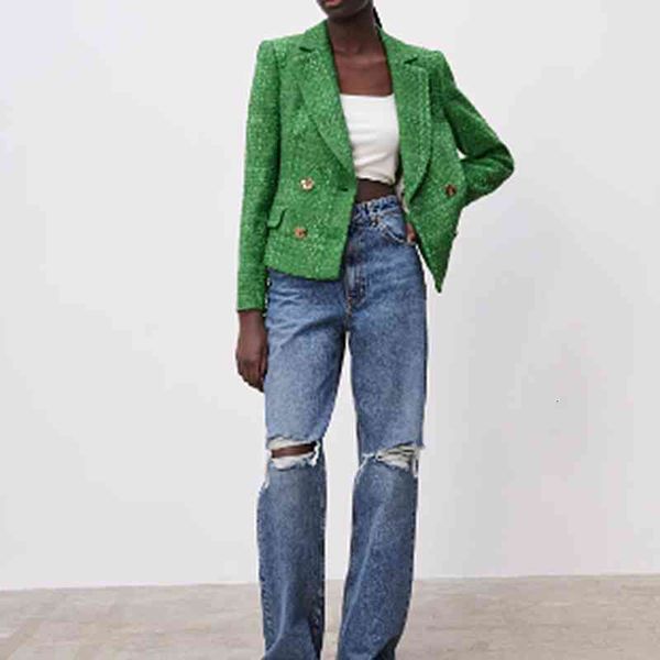 

women's suits & blazers mxtin women fashion double breasted tweed short vintage plaid turn-down collar long sleeve slim casual wh2y, White;black