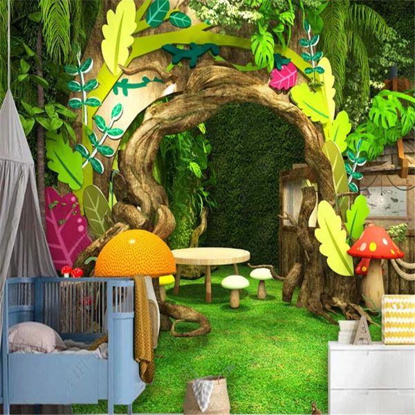 

wallpapers cartoon wallpaper for kid's room playground tree hole mushroom children's background wall papers home decor murals