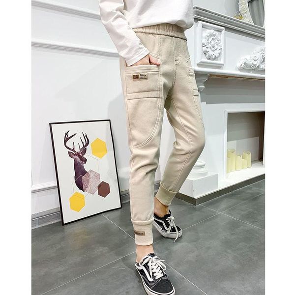 

spring autumn style cotton jogger women's korean jeans solid color pockets casual ankle-length pants kk0243, Blue
