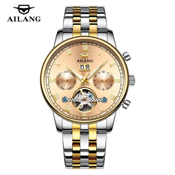

wristwatches fashion business automatic watch stainless steel waterproof mens tourbillon mechanical sport watches relogio masculino, Slivery;brown