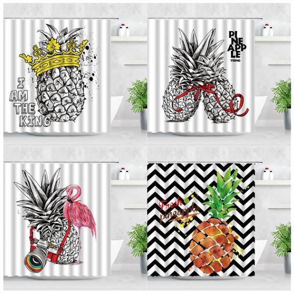 

shower curtains tropical fruit curtain set pineapple flamingo print creative art home decor waterproof polyester fabric bathroom